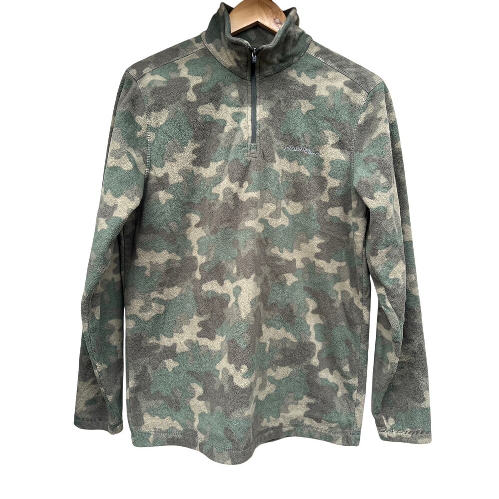 Eddie Bauer Men’s Camouflage Fleece Small Green‎ Jacket Outdoor Hiking Pullover